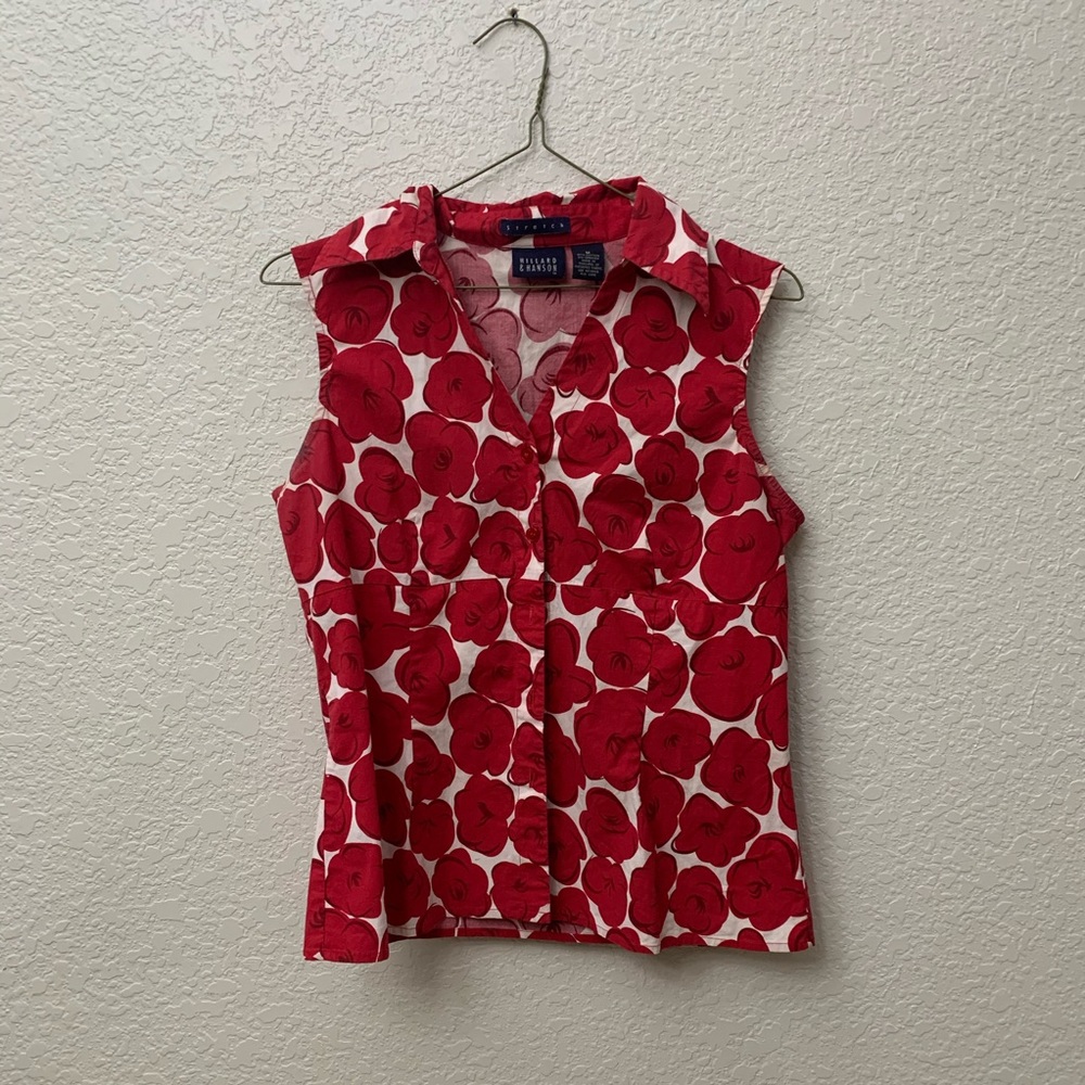 Floral red button up blouse